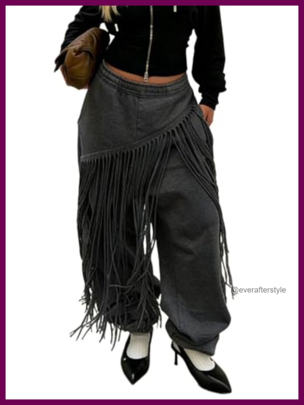 Wide Leg Sweatpants Fringe Tassels Drawstring Pockets Baggy Joggers